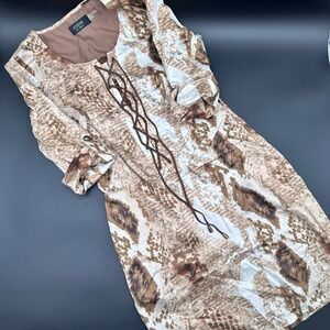 Guess‎ Los Angeles Snakeskin Print Lace Up 3/4 Sleeve Dress Size 4
